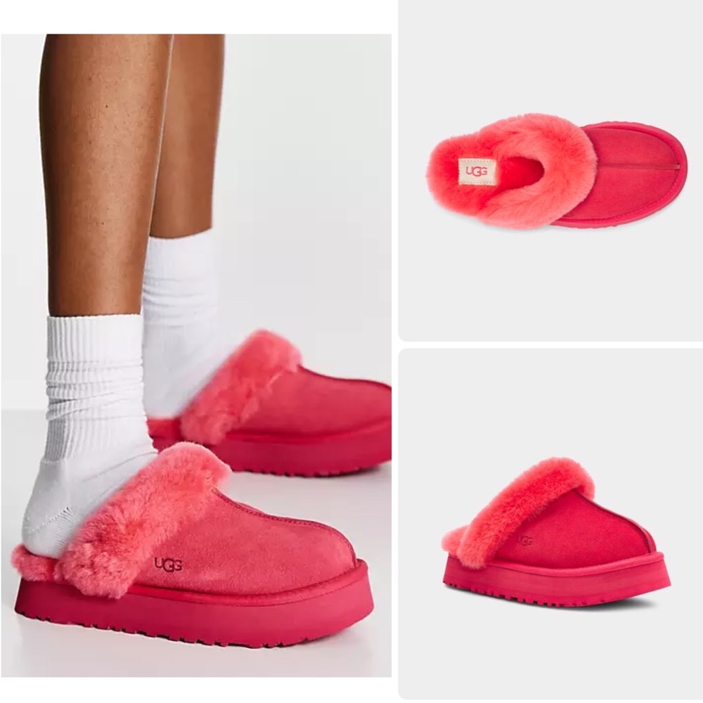 Ugg Disquette Slipper In Hibiscus Pink Suede Gem